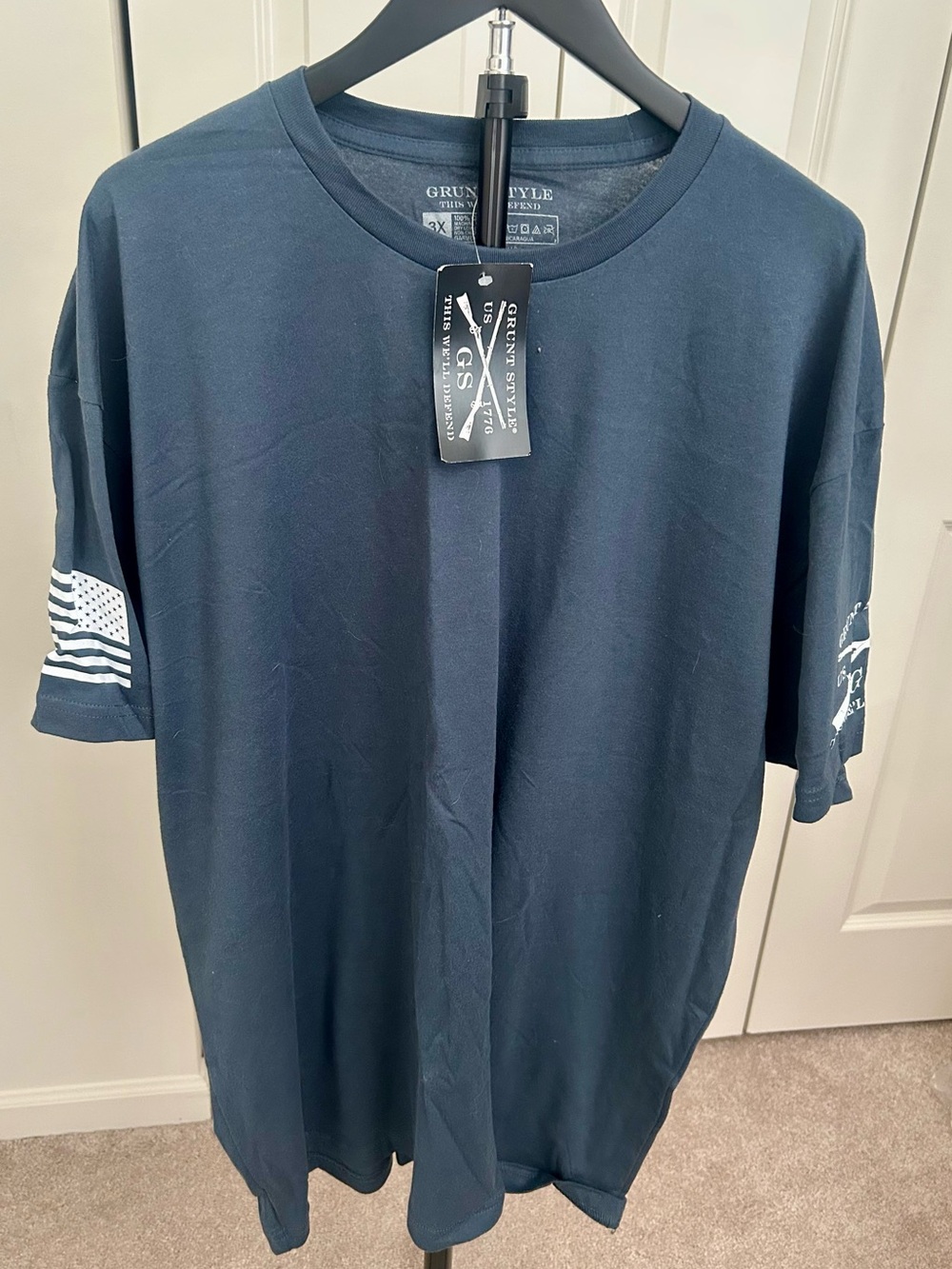 Grunt Style Men’s Blue Short-Sleeve Crewneck Tee with Sleeve Graphics